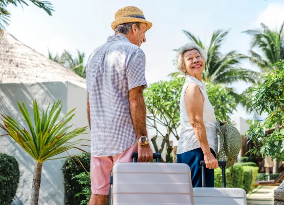 Travellers arriving at a tropical resort